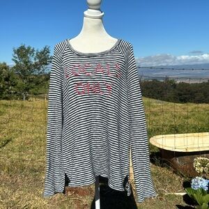 Sundry Anthropologie Coastal Nautical Striped LOCALS ONLY Embroidered Sweater